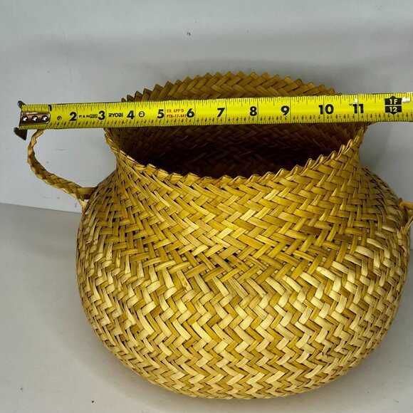 Set 2 Wicker Hand Woven Baskets Tan Handles Tarahumara Planters Boho RARE - Picture 15 of 16
